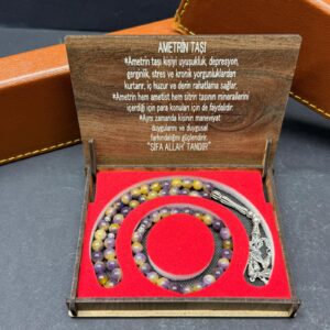 Özel Ahşap Kutulu Ametrin Taşı Tesbih-Bileklik Set - Küre Kesim