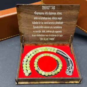 Özel Ahşap Kutulu Kalsit Taşı Tesbih-Bileklik Set - Küre Kesim
