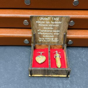 Özel Ahşap Kutulu Unakit Taşı Çift Kolye